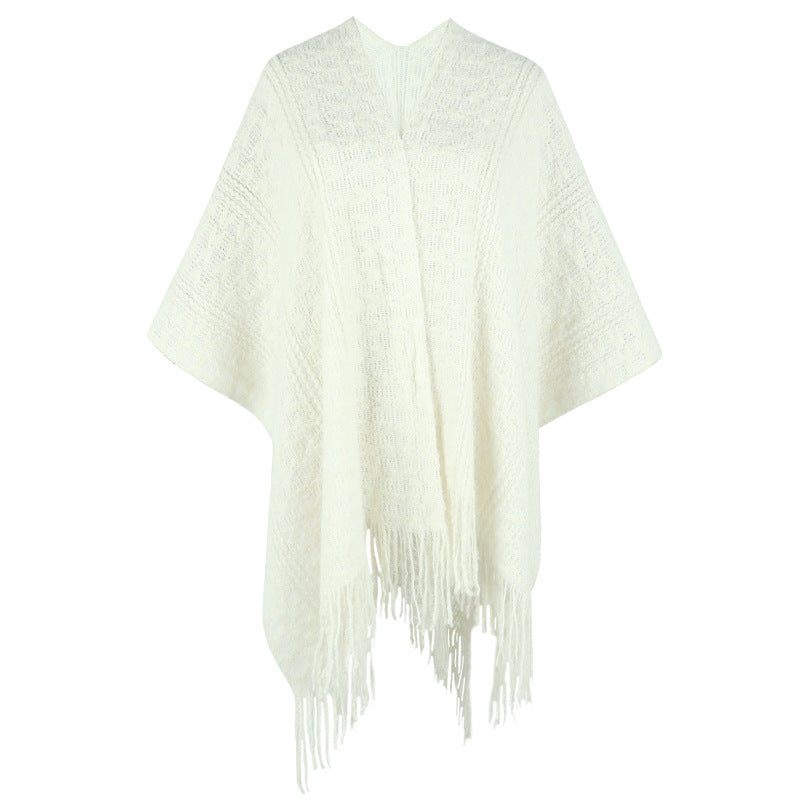 Polyester Yarn Crocheted Hollow Knitted Tassel Cape And Shawl Sweater Women's Cardigan - O Retalho