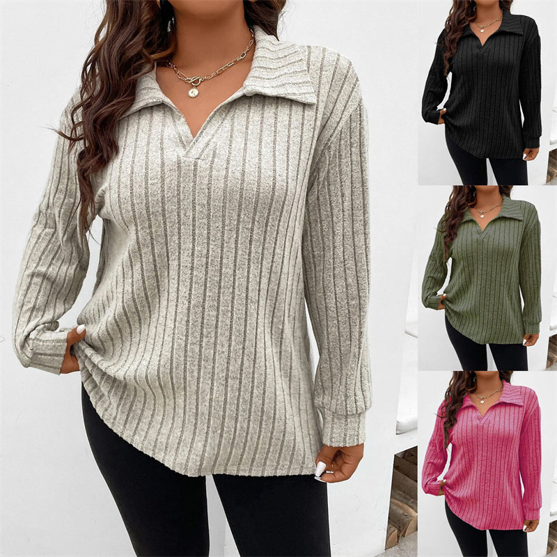 Camisa v lapela manga longa listrada - O Retalho
