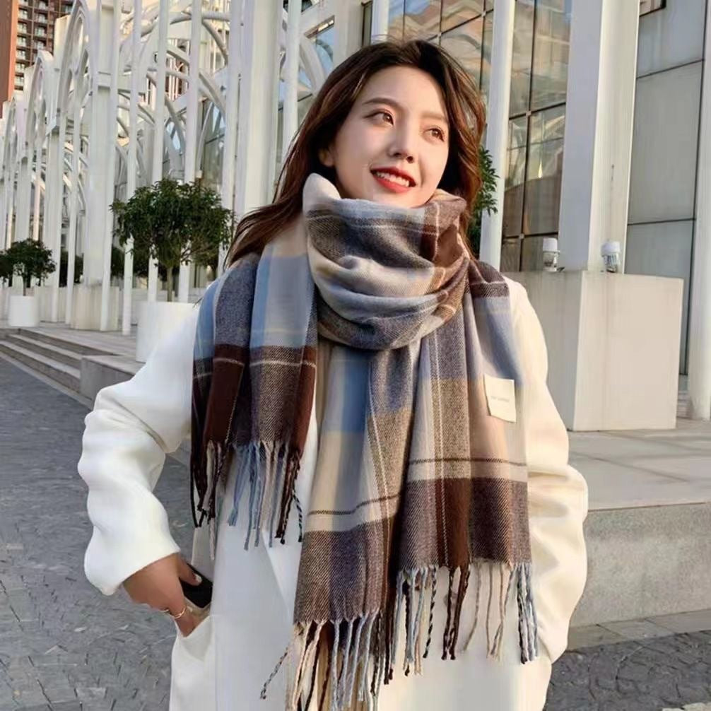 Plaid Scarf For Women Thickened Warm - O Retalho