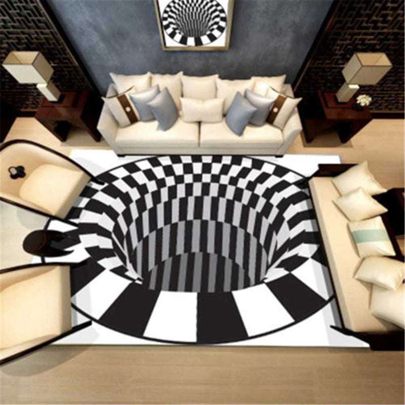3d vortex tapete preto branco grade buraco ilusão tapete para sala de estar quarto anti-deslizamento tapetes casa moda - O Retalho