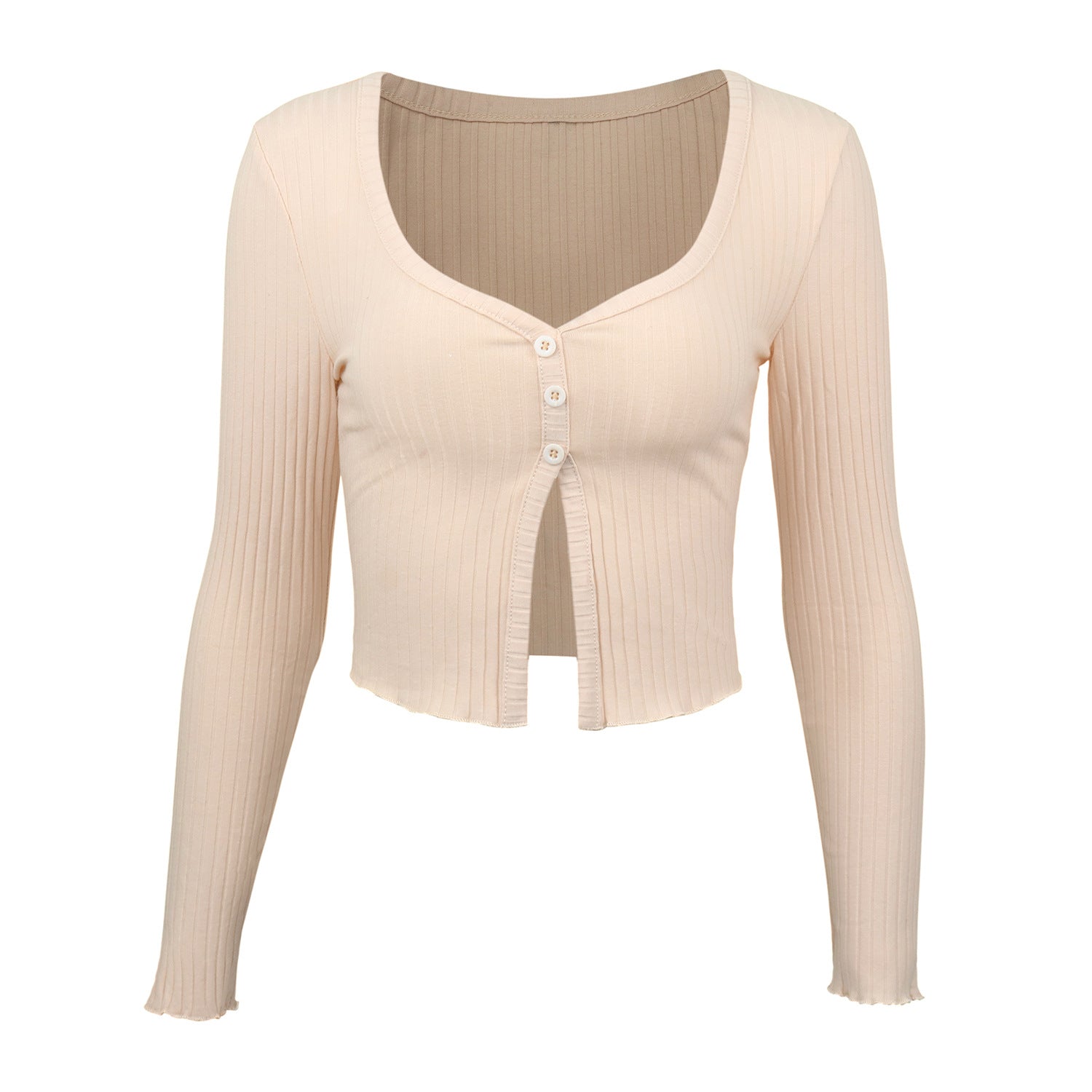 Long Sleeved Crop Cardigan Top Sexy Button Knit T-shirt - O Retalho