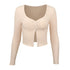 Long Sleeved Crop Cardigan Top Sexy Button Knit T-shirt - O Retalho