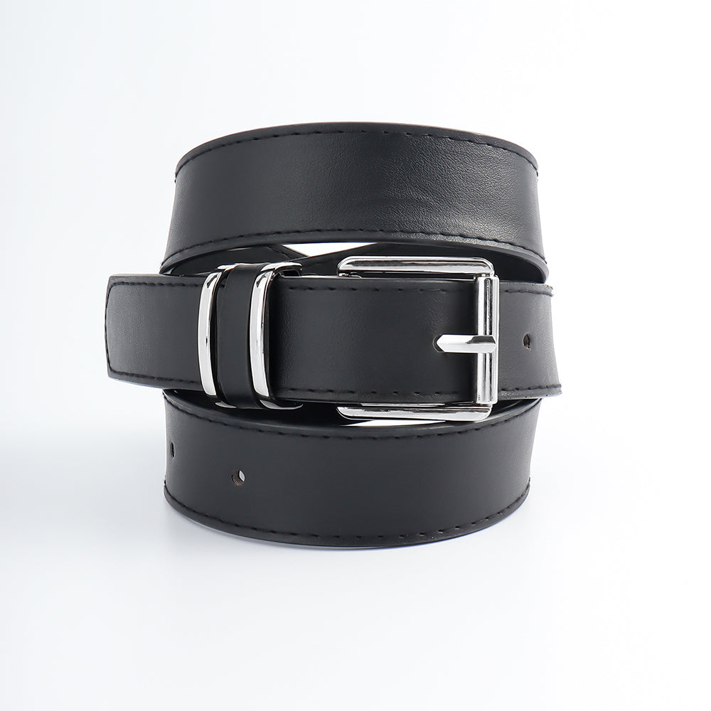 Men's And Women's Belts Simple Casual Retro Belt Metal Square Silver Button-head Fashion Collocation - O Retalho