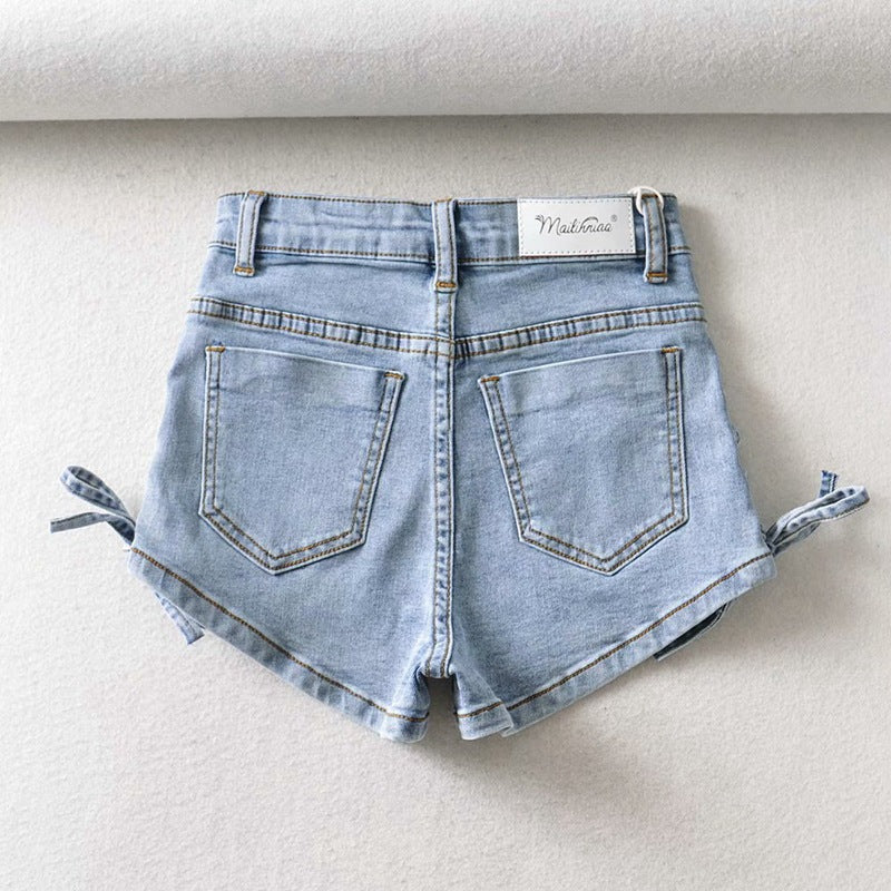 Shorts Jeans De Laço Elegantes E Personalizado Para Mulheres - O Retalho