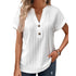Camiseta Feminina Com Manga Batwing De Cor Sólida E Botão Com Decote Em V - O Retalho