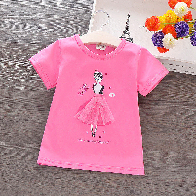 camiseta de algodão para meninas com desenhos animados - O Retalho