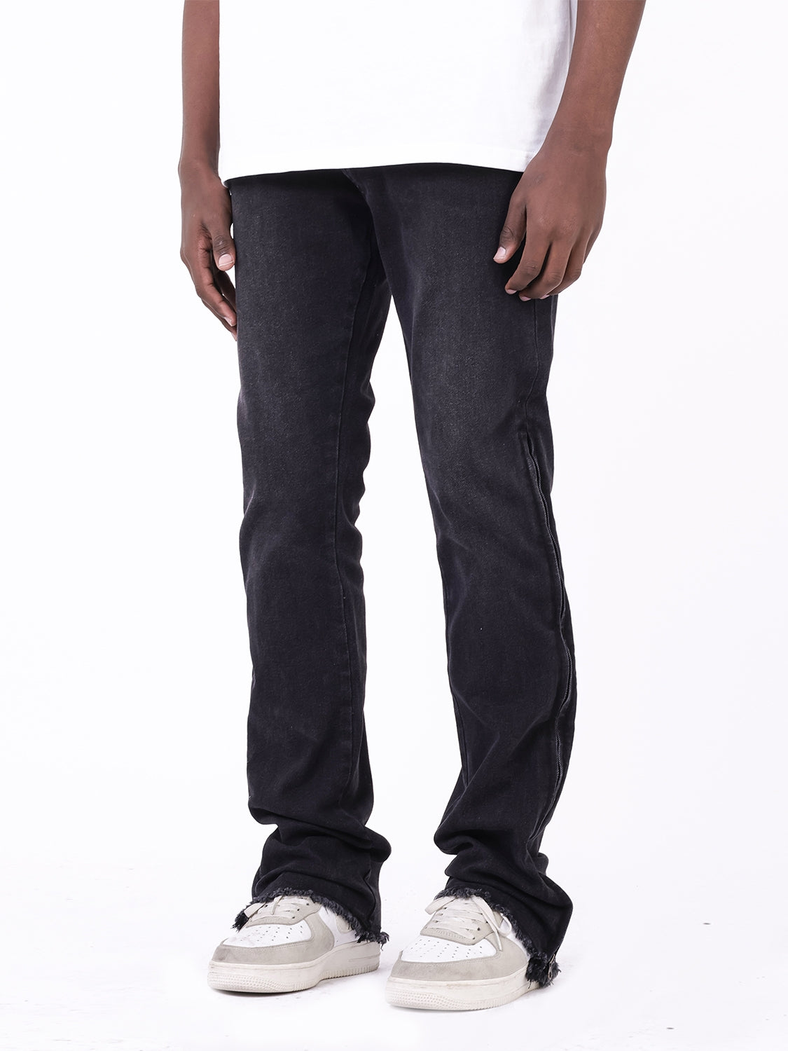 Calças Jeans com Design de Zíper na Lateral e Borda Crua Retilínea - O Retalho
