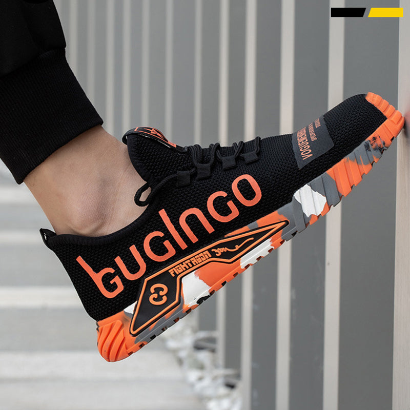 Sapatos de trabalho com biqueira de aço indestrutível para homens com estampa de letras - O Retalho