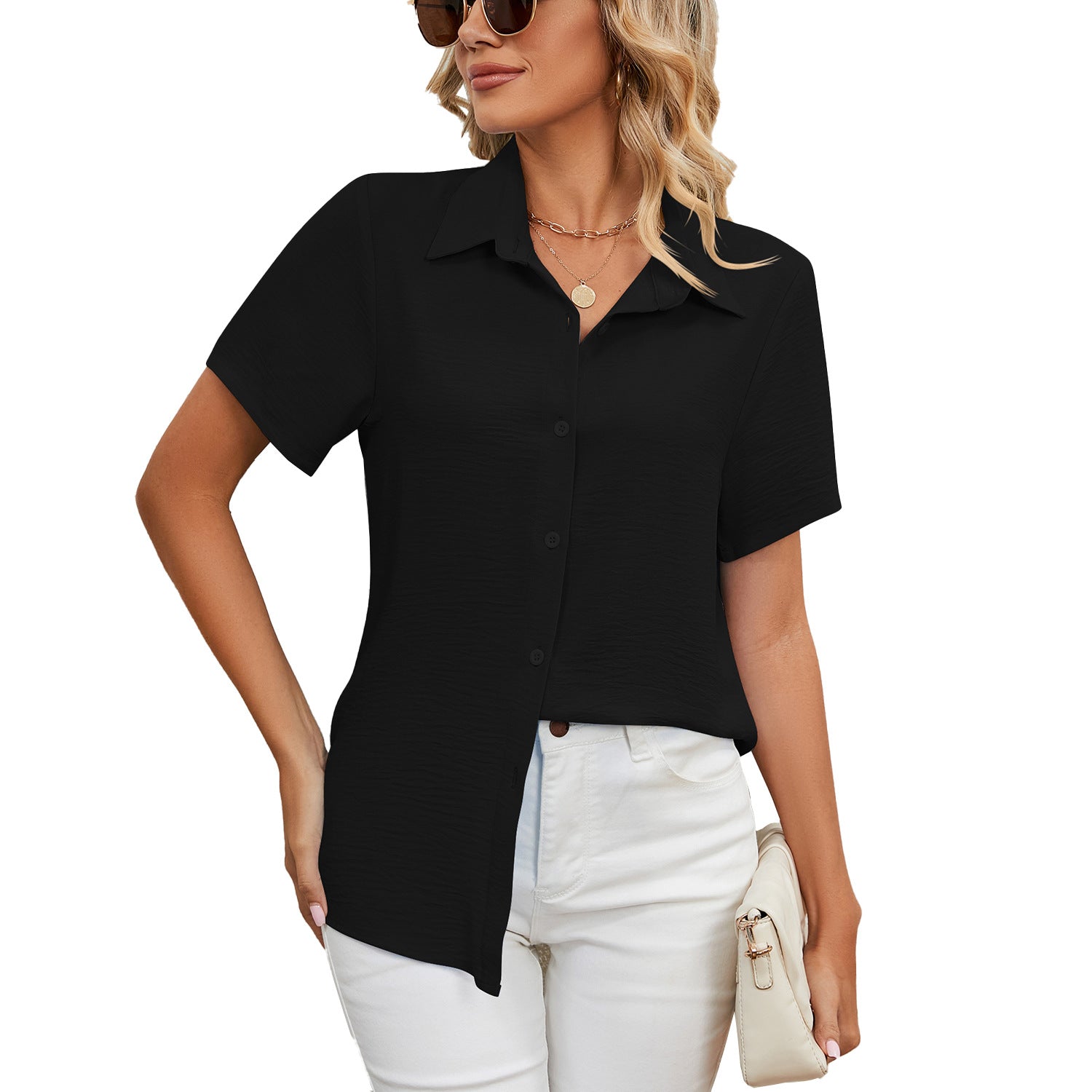 camisa casual com decote em V - O Retalho