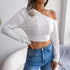 Crop top manga cumprida ombro irregular - O Retalho