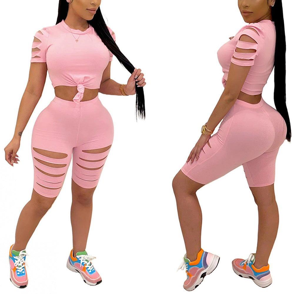 Conjunto Esportivo Casual Fashion com Detalhes Desfiados para Mulheres - O Retalho
