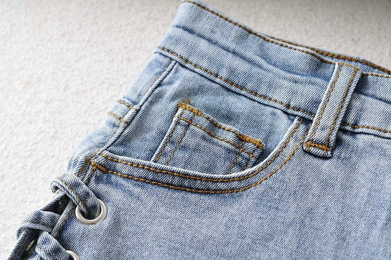 Shorts Jeans De Laço Elegantes E Personalizado Para Mulheres - O Retalho