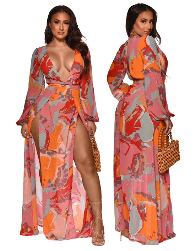 Vestidos Femininos Estampados De Manga Comprida - O Retalho