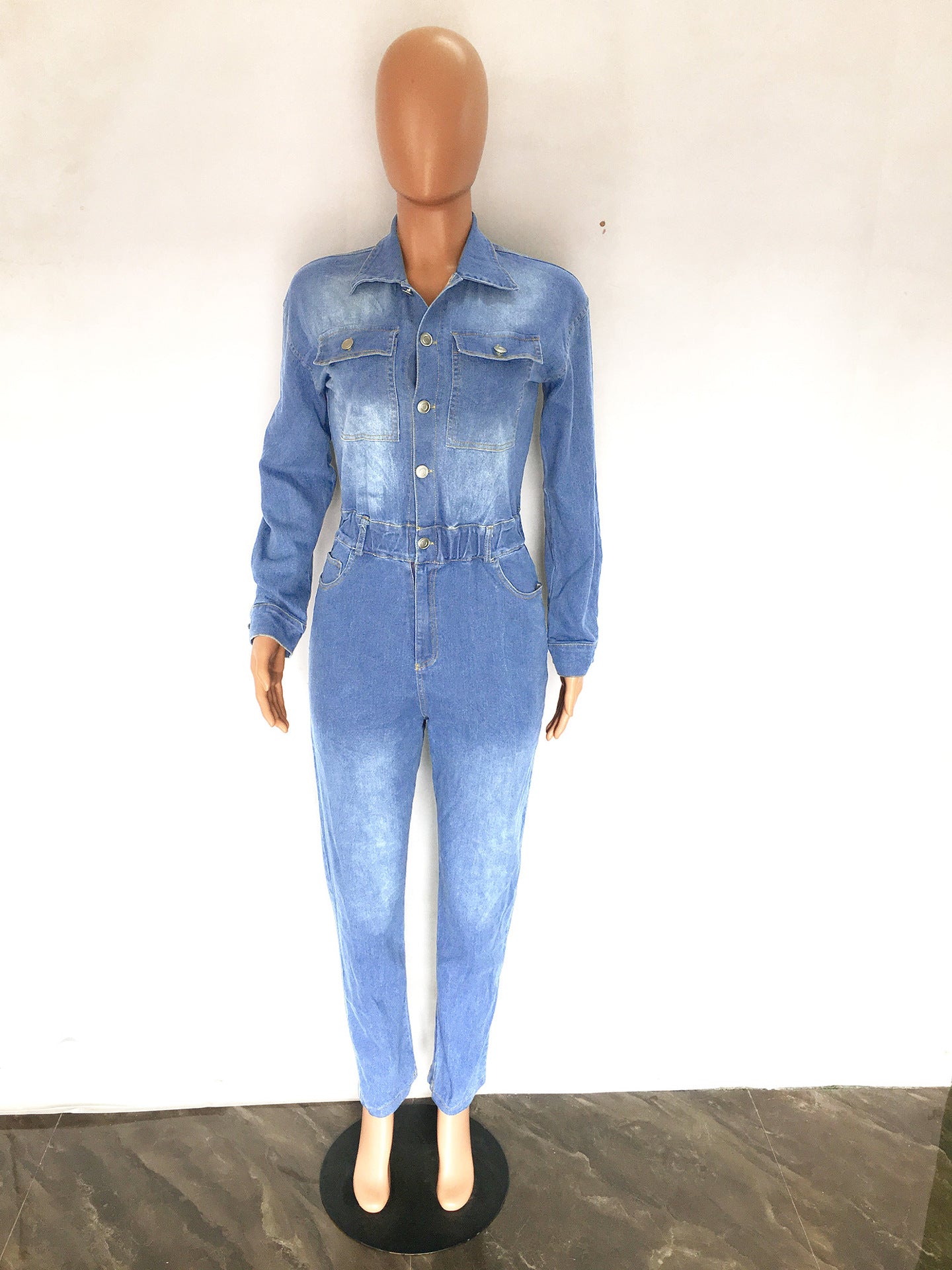 Macacão Jeans Slim Fit com Elástico - O Retalho