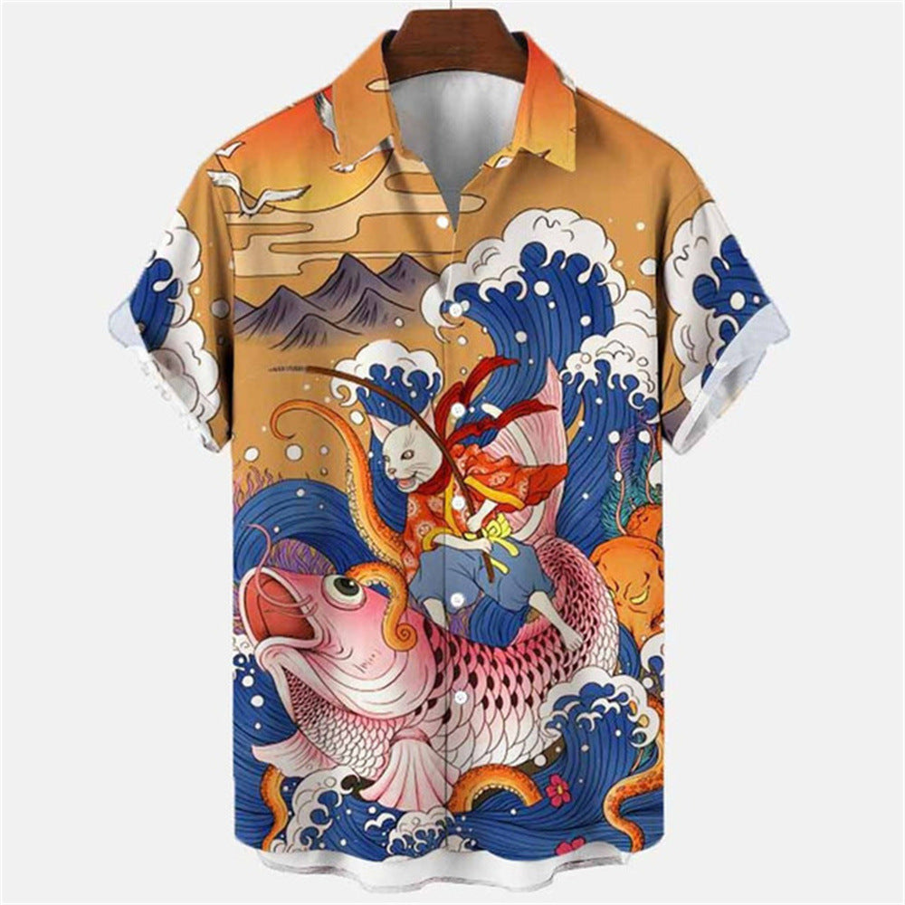 🌑Camisa Havaiana Animal Retro Mito 3D - O Retalho