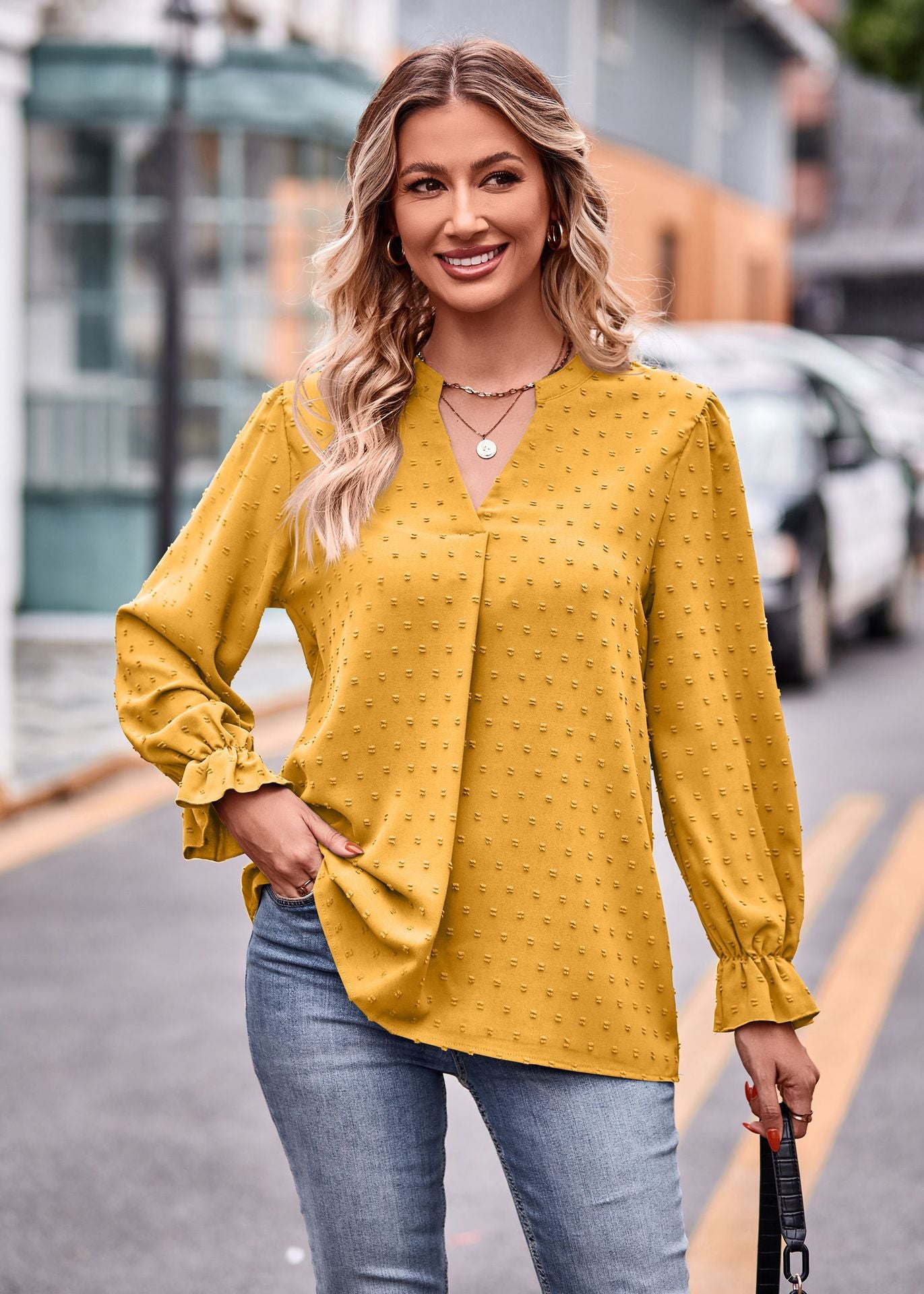 V-neck Loose Long Sleeve Umbrella Sleeve Top - O Retalho
