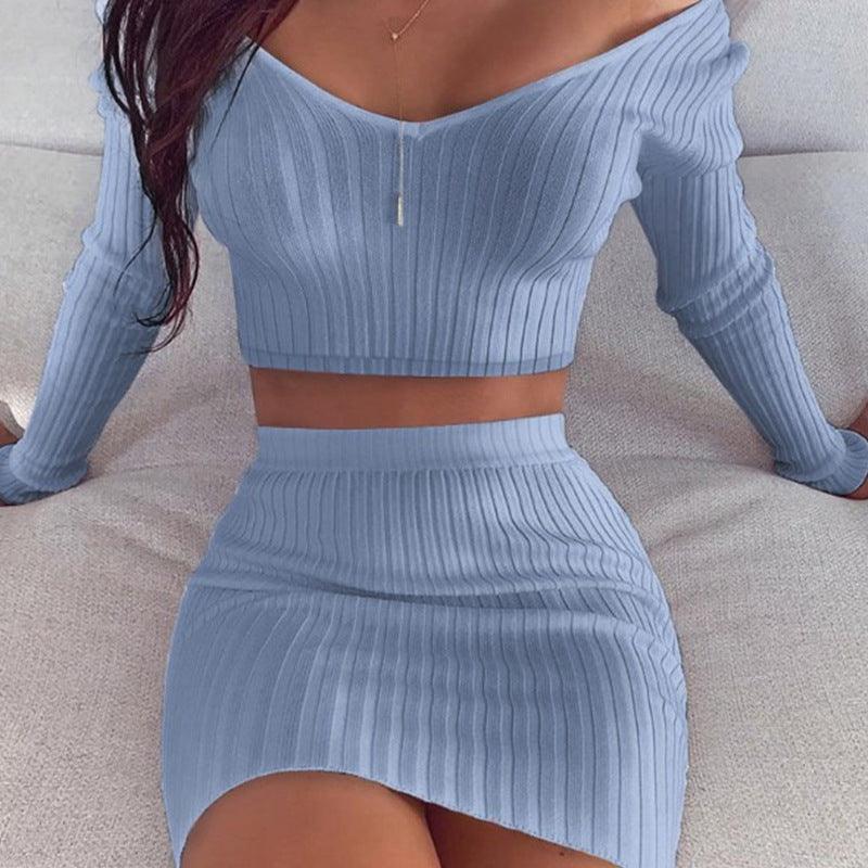 Saia com decote em V Adulto Senhora Como Mulher Estilo Manga Longa Saia Cor Sólida Terno - O Retalho