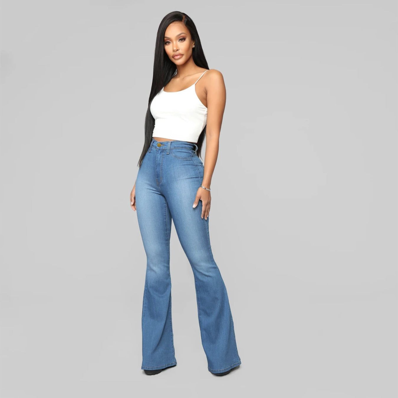 Calças Femininas Clássicas de Cintura Alta Slim Denim - O Retalho