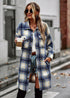 Temperament Leisure Long Plaid Tup Cardigan Coat - O Retalho