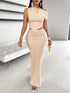 Beautiful Solid Color One-shoulder Pleated Fishtail Skirt Suit