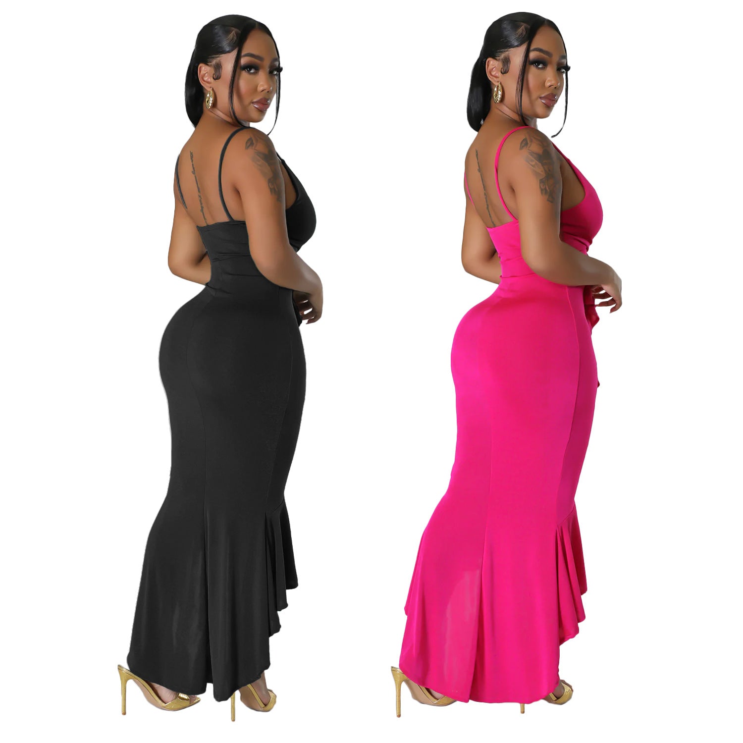 Vestido Irregular com Alças em V e Franjas para Mulheres. - O Retalho