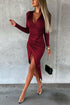 Vestido de Mulher em Cor Sólida com Pregas e Decote em V - O Retalho
