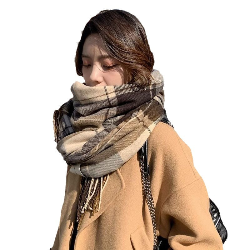 Plaid Scarf For Women Thickened Warm - O Retalho
