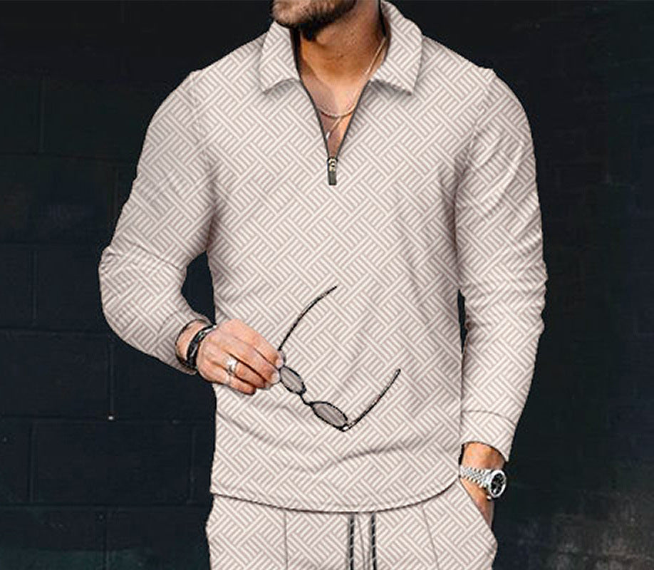 European And American Men's Printing Lapel Long Sleeve - O Retalho
