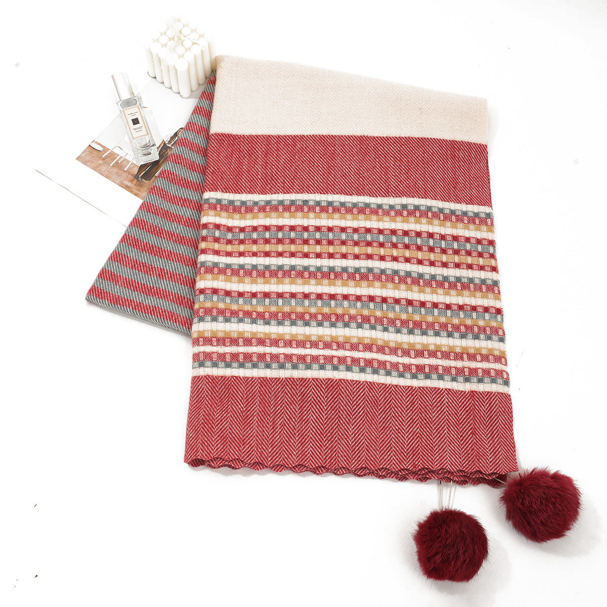 Cashmere Plaid Striped Jacquard Thickened Scarf - O Retalho