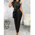 Women's Summer Casual Pure Color Ruffles Sleeveless Jumpsuit