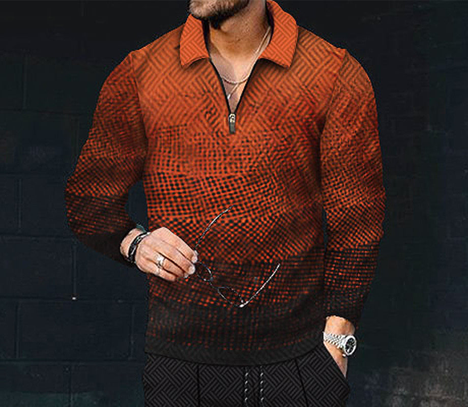 European And American Men's Printing Lapel Long Sleeve - O Retalho
