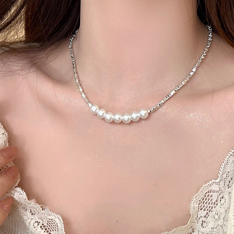 Colar de pérolas de prata Galaxy para mulheres - O Retalho