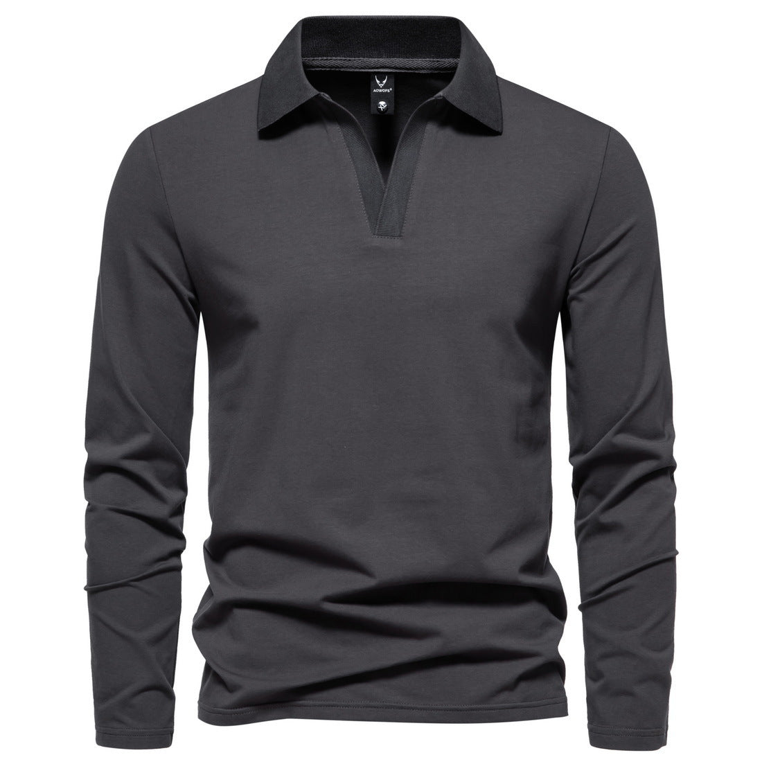 Camisa polo de manga comprida com lapelas retrô de cor sólida com fundo casual - O Retalho