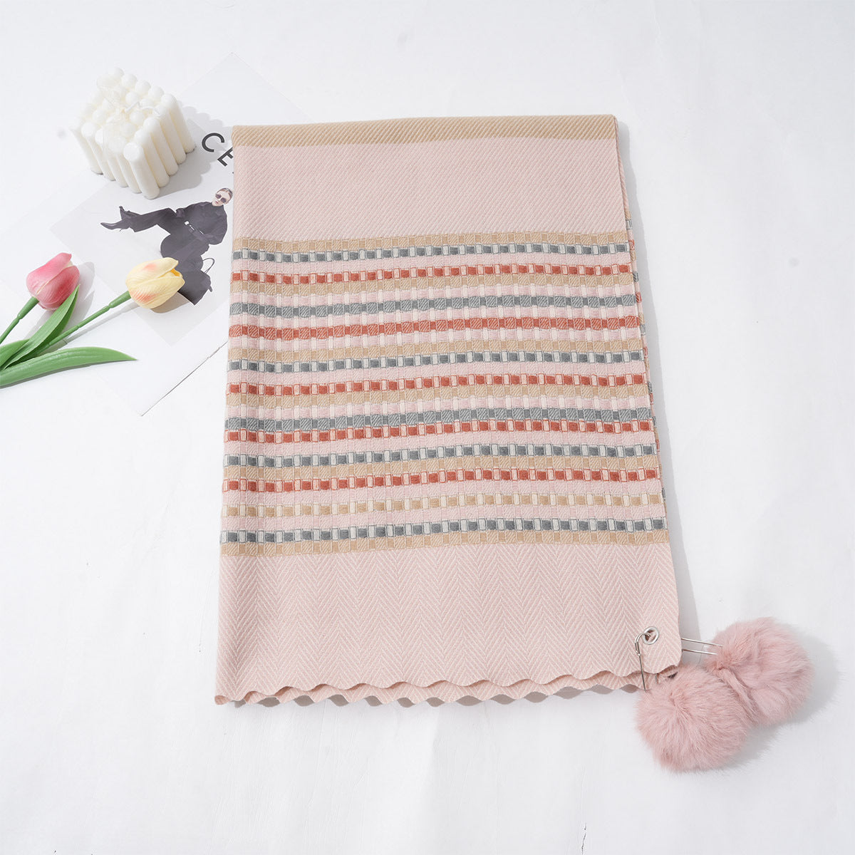 Cashmere Plaid Striped Jacquard Thickened Scarf - O Retalho
