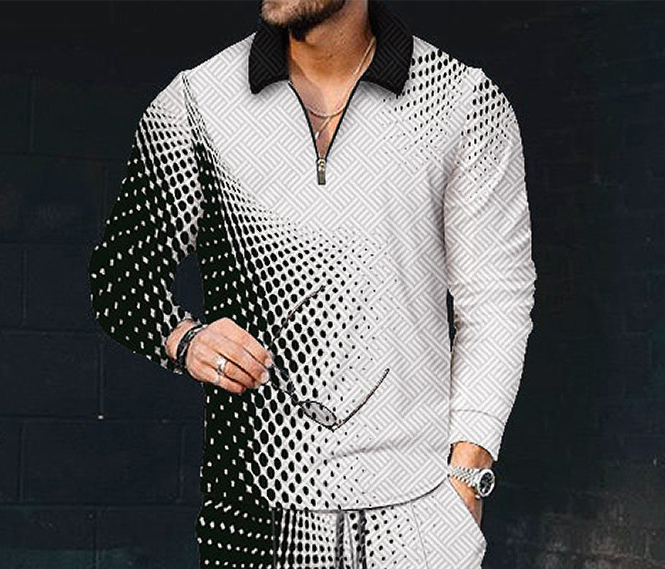 European And American Men's Printing Lapel Long Sleeve - O Retalho
