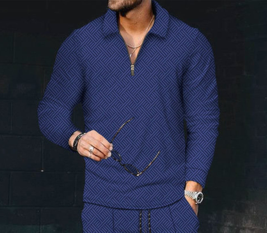 European And American Men's Printing Lapel Long Sleeve - O Retalho