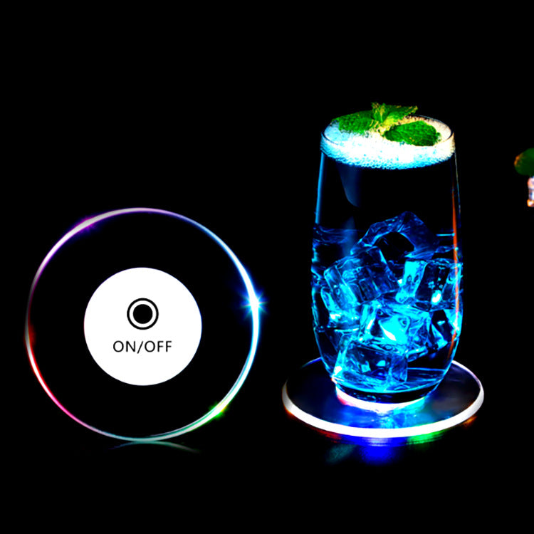 Porta-copo de LED em Acrílico com Cristal Emitindo Luz Luminosa para Bar de Coquetéis, Suporte para Caneca com Luz, Base Piscante para Decoração de Utensílios de Mesa. - O Retalho