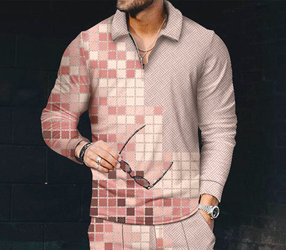 European And American Men's Printing Lapel Long Sleeve - O Retalho