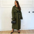 Women's Fashionable Warm Long-sleeved Lapel Woolen Lace-up Coat - O Retalho