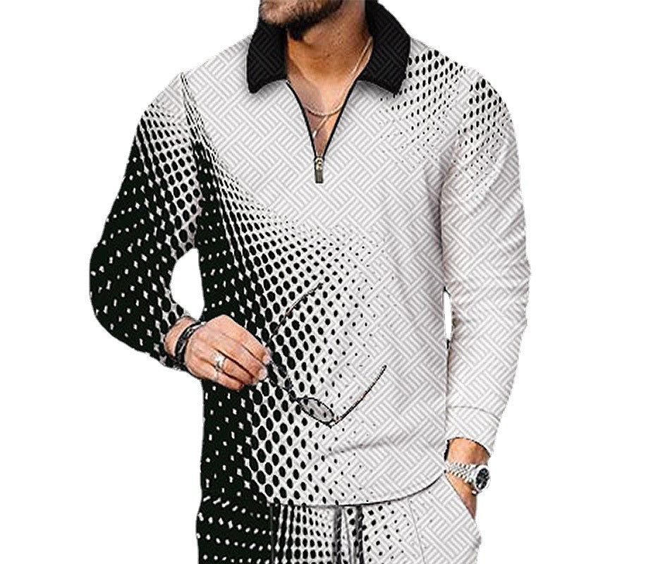European And American Men's Printing Lapel Long Sleeve - O Retalho