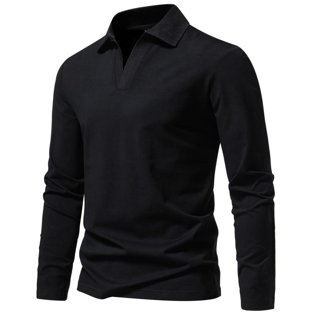 Camisa polo de manga comprida com lapelas retrô de cor sólida com fundo casual - O Retalho