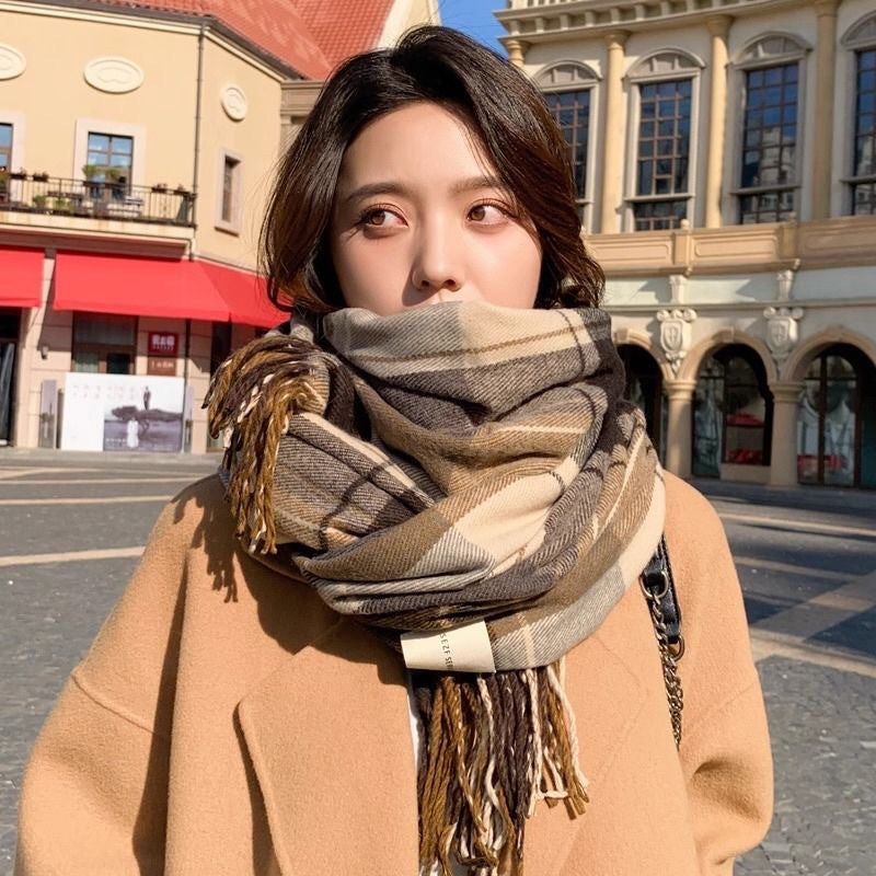 Plaid Scarf For Women Thickened Warm - O Retalho