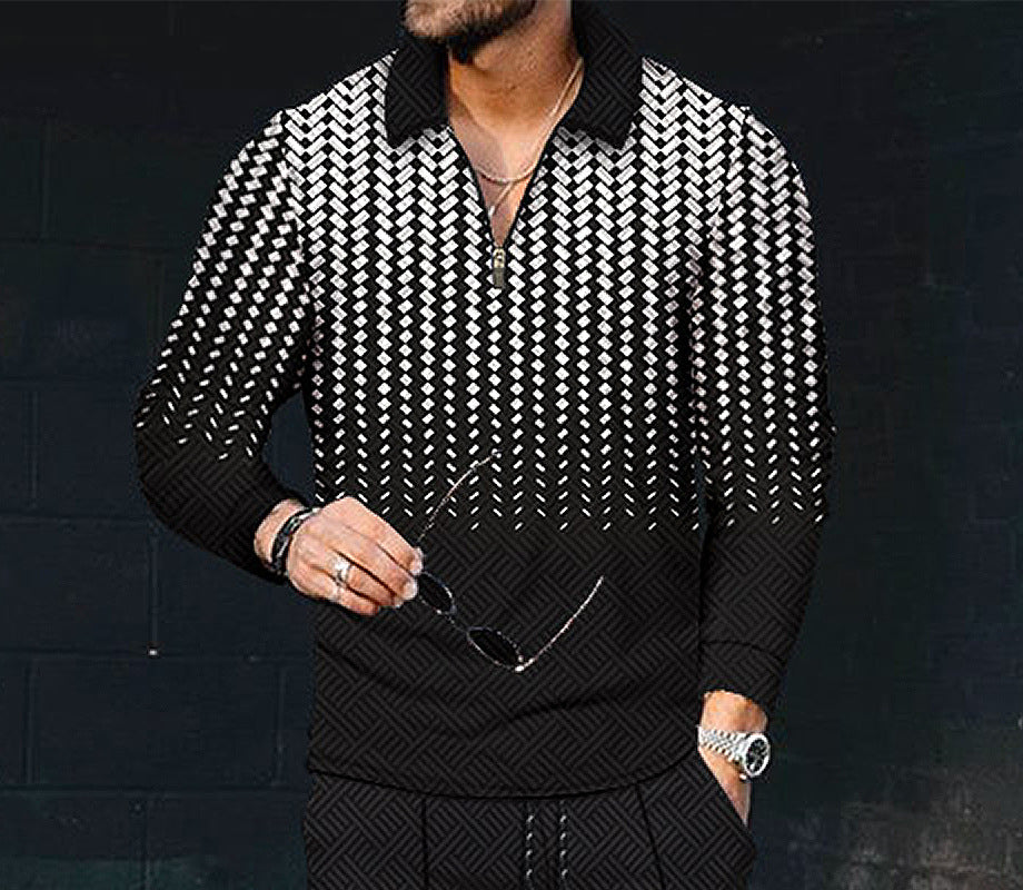 European And American Men's Printing Lapel Long Sleeve - O Retalho