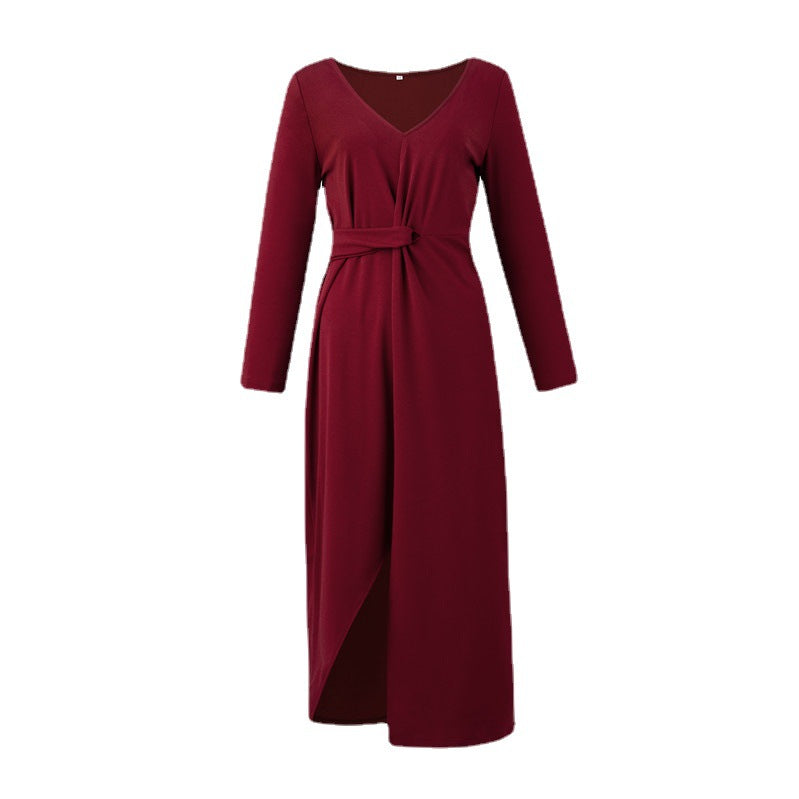 V-neck Long Sleeve Split Dress - O Retalho