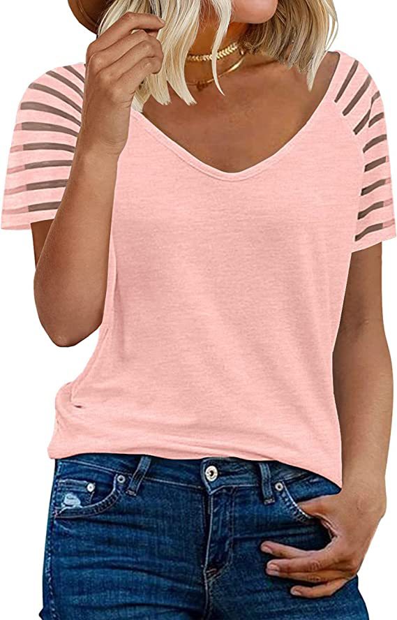 Camisa de malha com decote em V Manga curta Casual - O Retalho