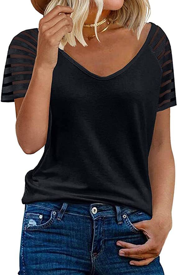 Camisa de malha com decote em V Manga curta Casual - O Retalho