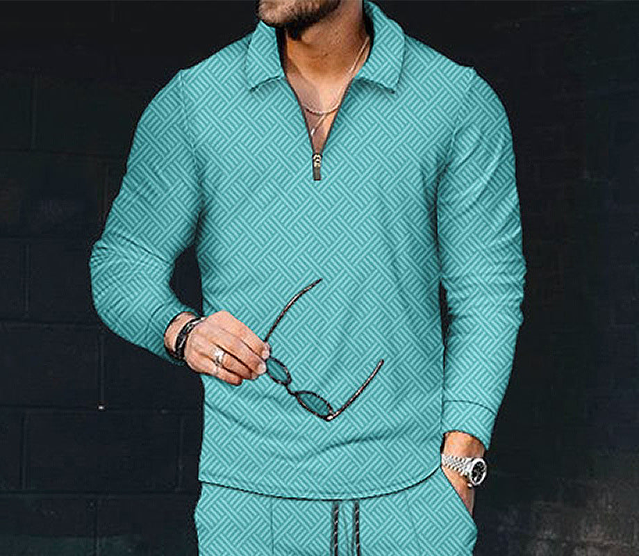 European And American Men's Printing Lapel Long Sleeve - O Retalho