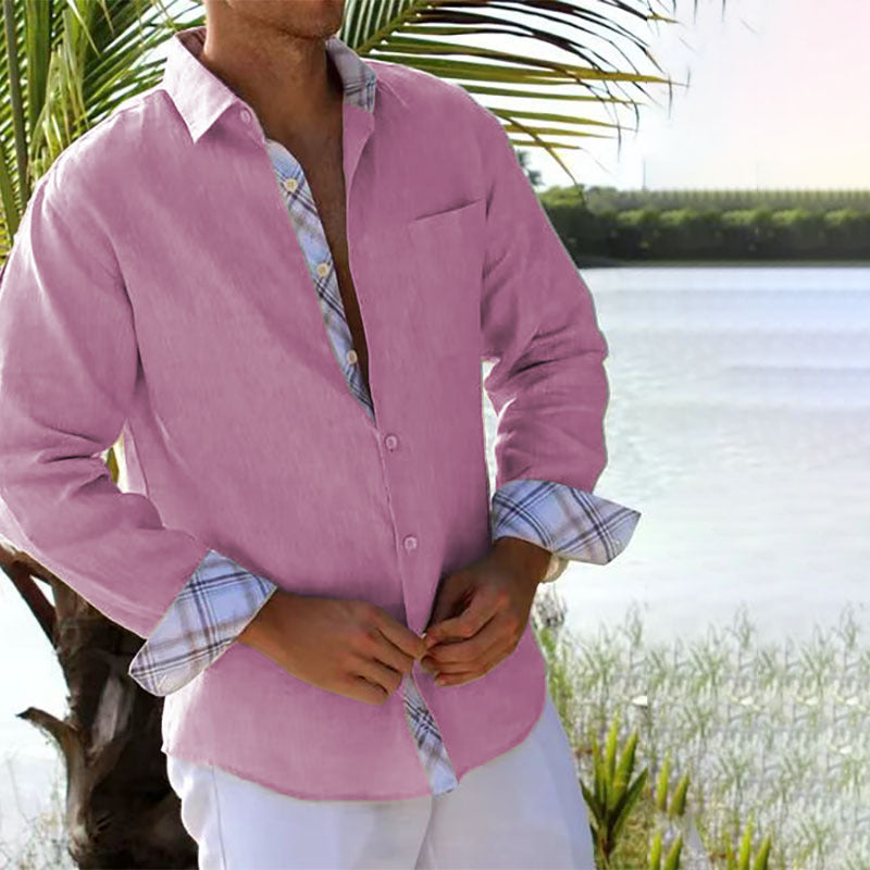 Camisa Masculina de Algodão E Linho Costura xadrez - O Retalho
