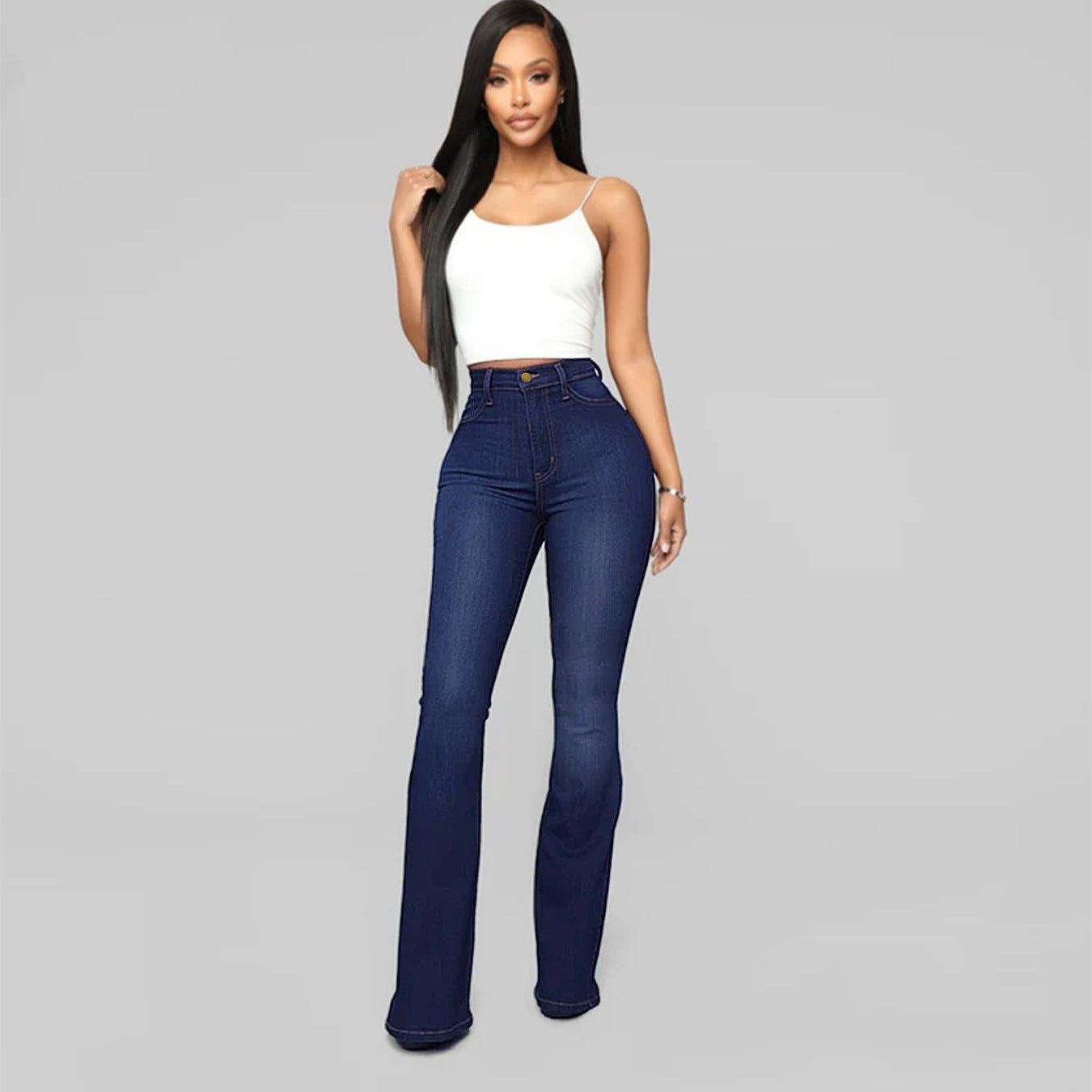 Calças Femininas Clássicas de Cintura Alta Slim Denim - O Retalho