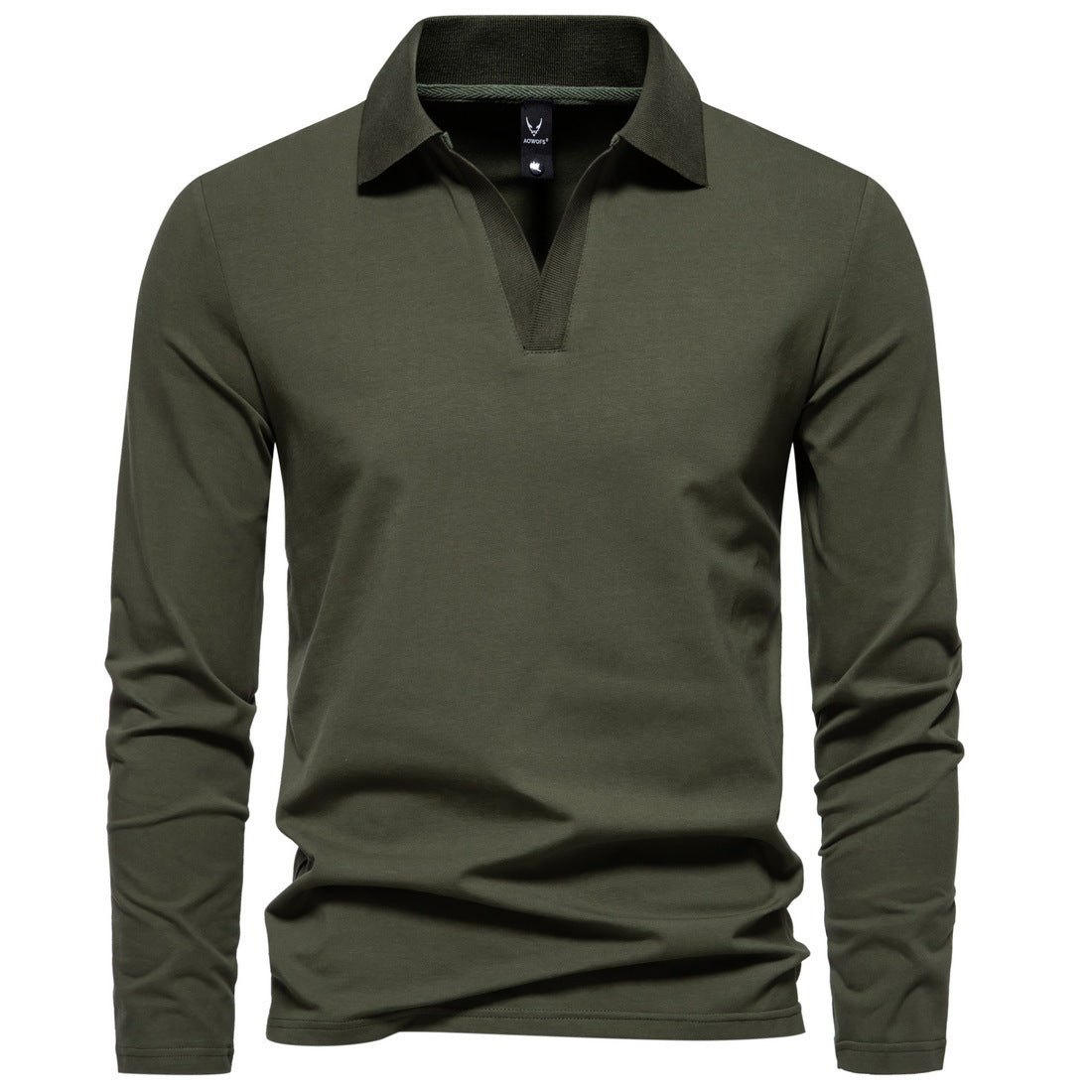 Camisa polo de manga comprida com lapelas retrô de cor sólida com fundo casual - O Retalho